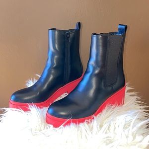 Brooklan Chelsea Booties - Black with Red Sole